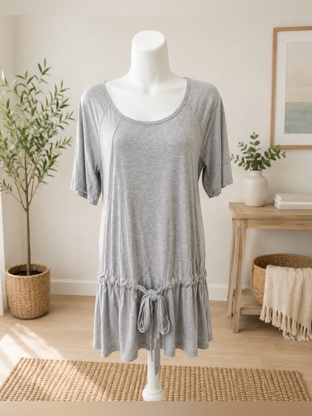 Banana Republic Light Gray Short Sleeve Drawstring Tunic size XS